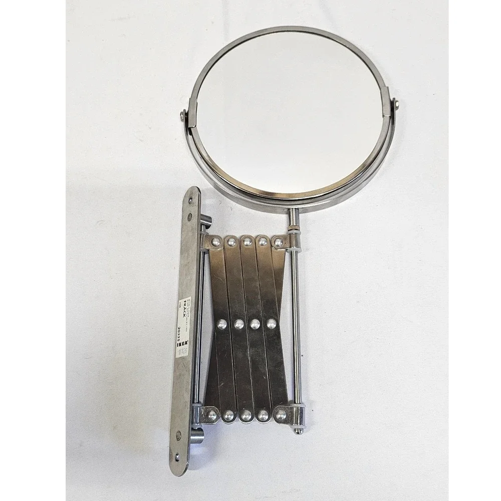 IKEA FRACK Wall Mirror Stainless Steel Accordion Extension Double Sided Swivel